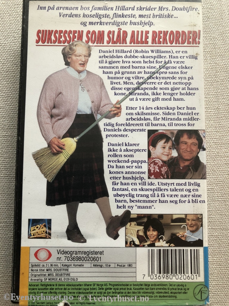 Mrs. Doubtfire. 1983. Vhs. Vhs