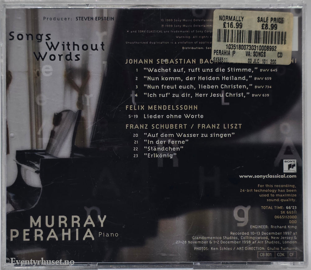 Murray Perahia. 1999. Songs Without Words. . CD.