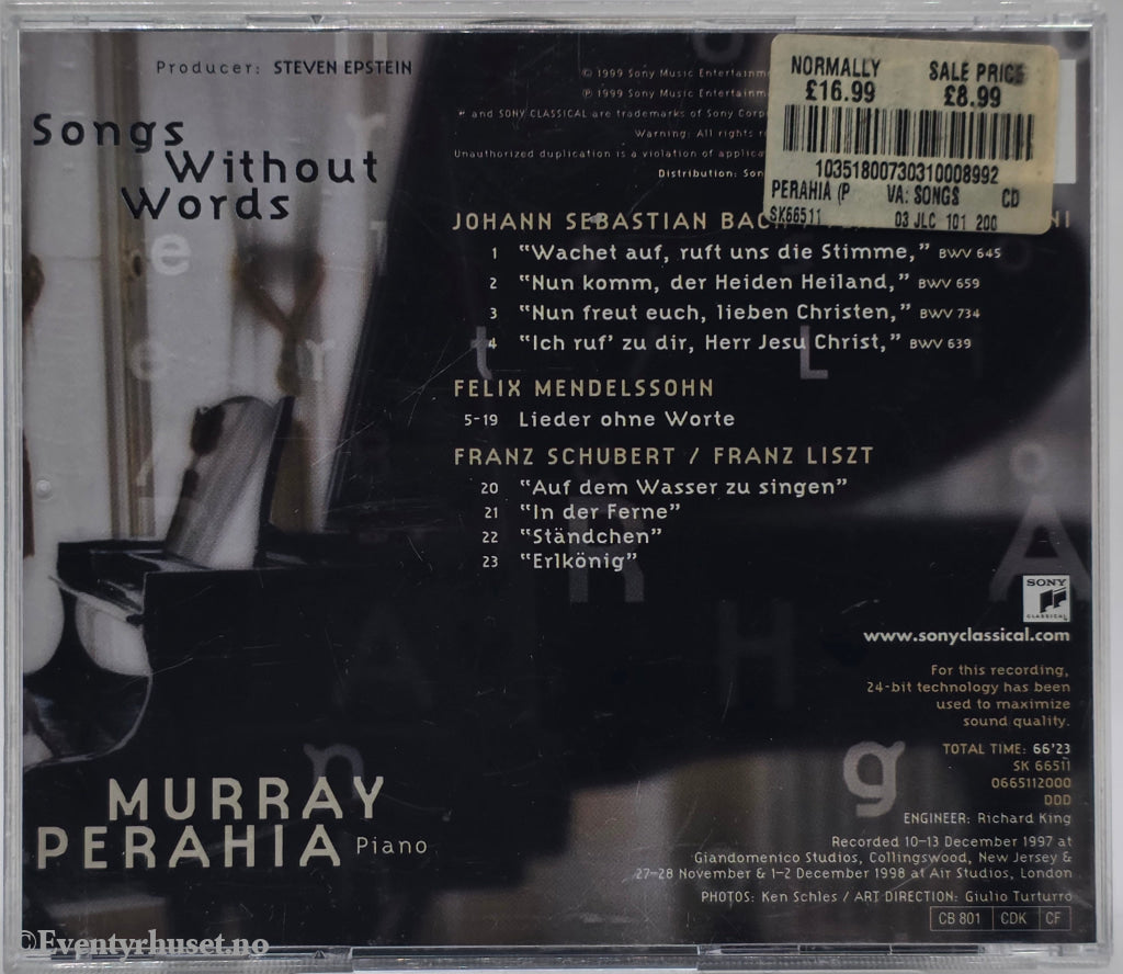 Murray Perahia. 1999. Songs Without Words. . CD.