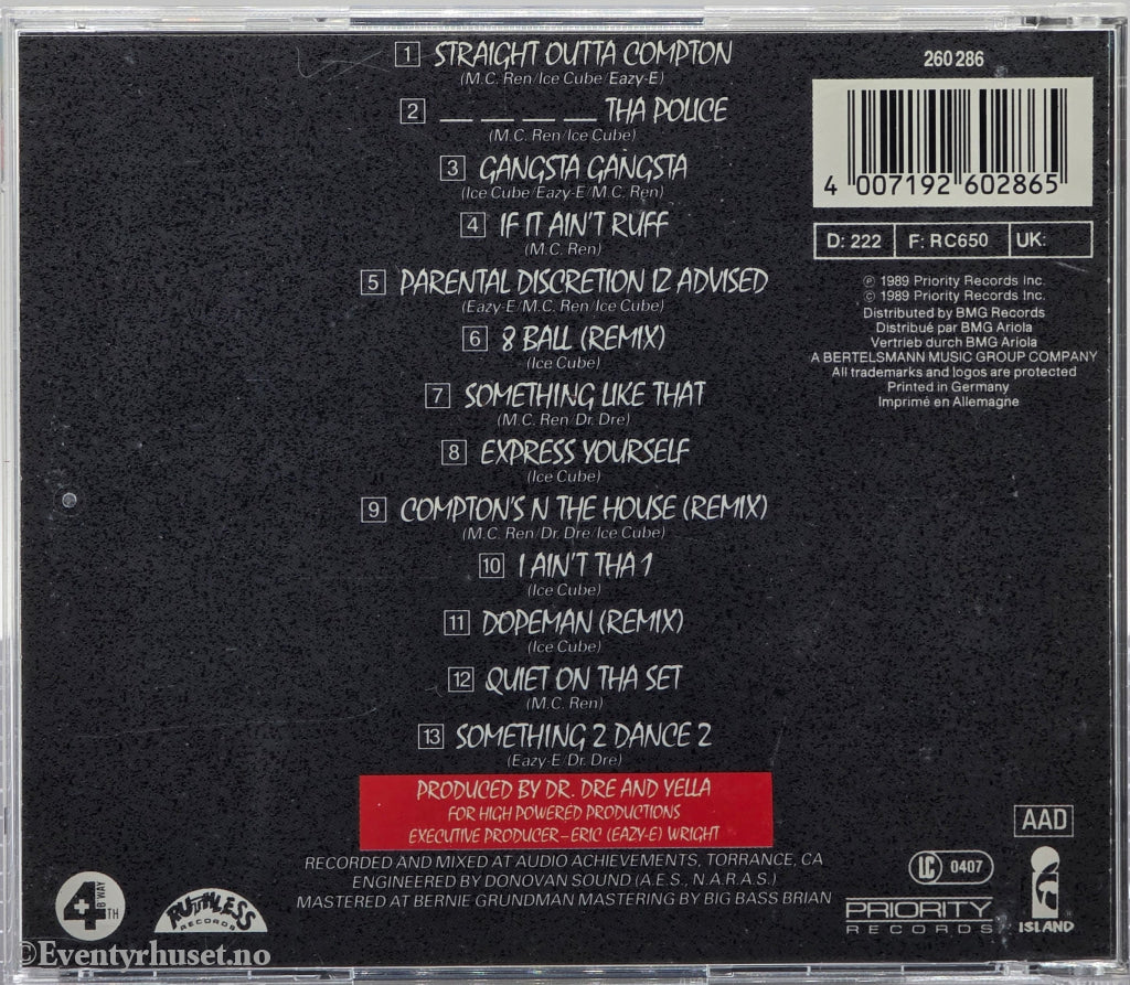 N.W.A (1988/Repress) - Straight Outta Compton. CD.