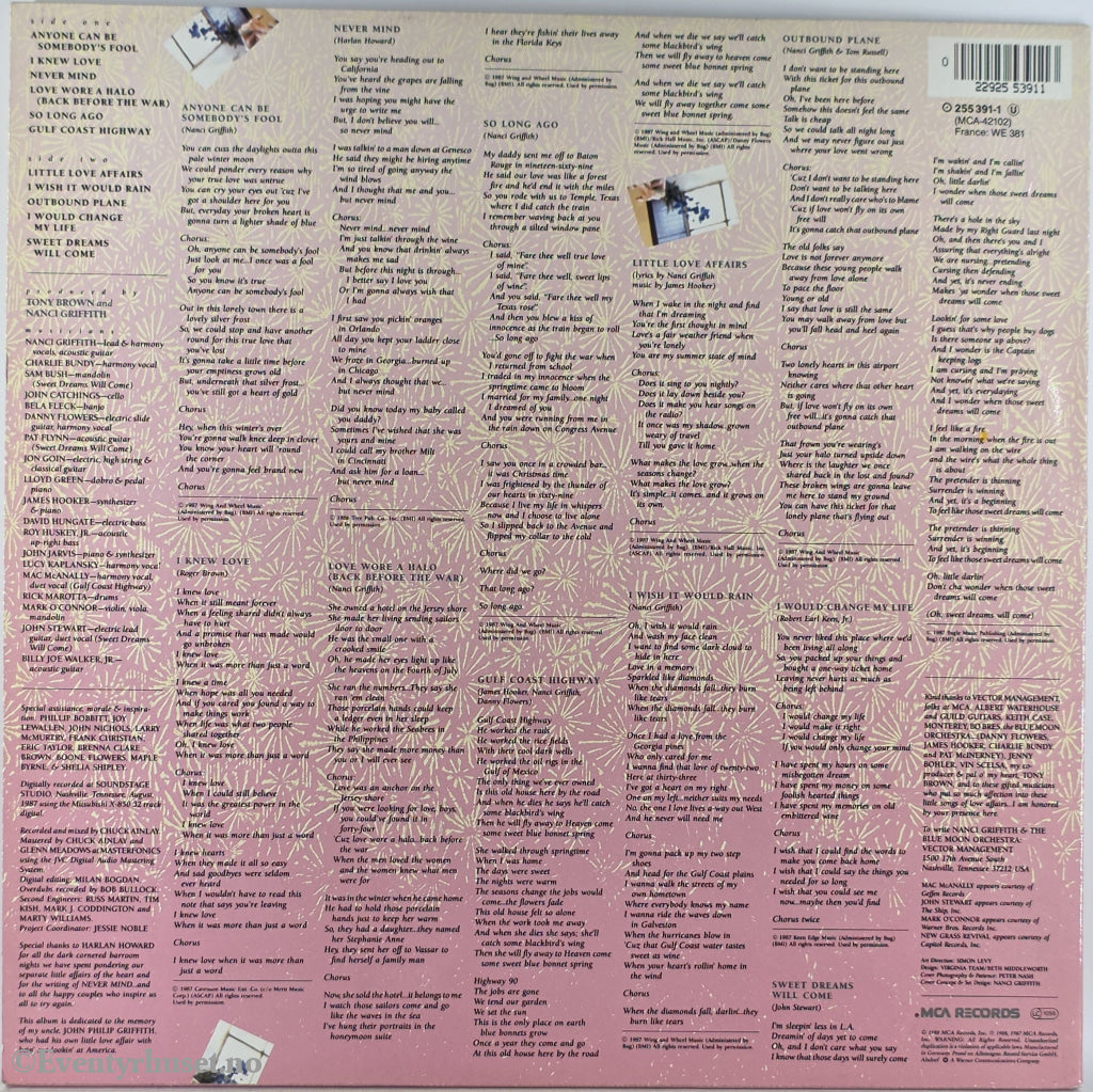 Nanci Griffith. 1988. Little Love Affairs . LP.