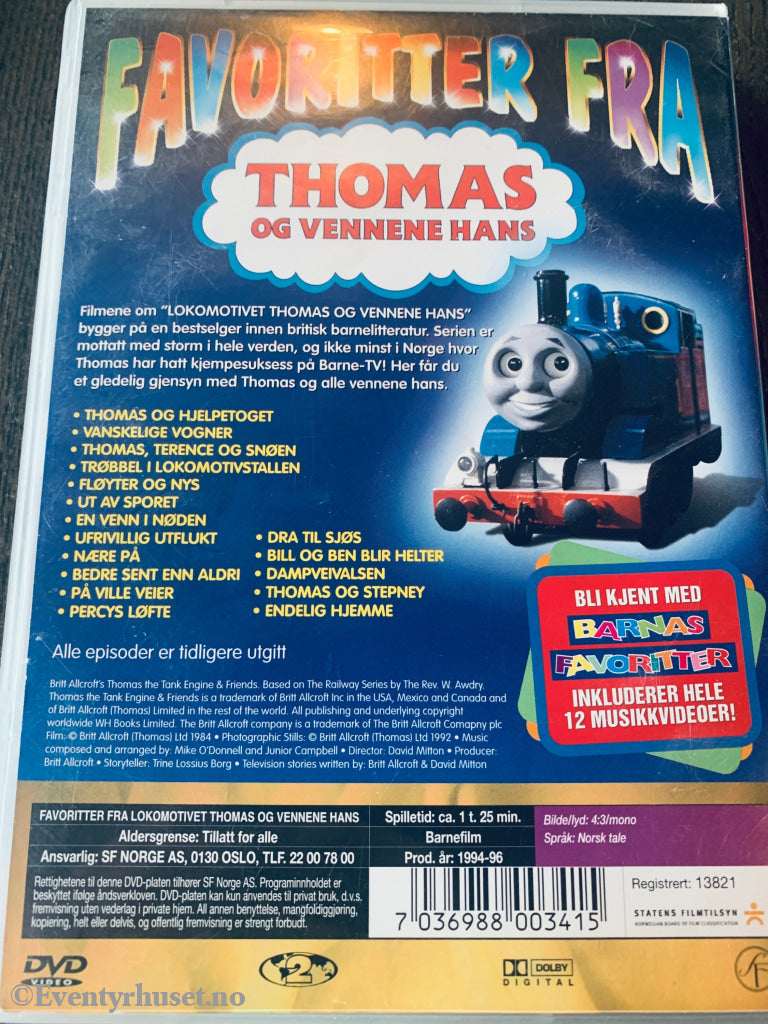 NB: ikke strøken disk! Lokomotivet Thomas og vennene hans. Favoritter. 1994-96. DVD. DVD