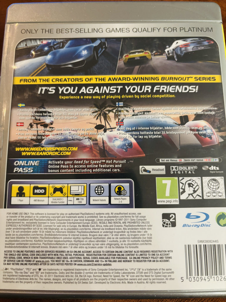 Need for Speed Hot Pursuit. PS3.