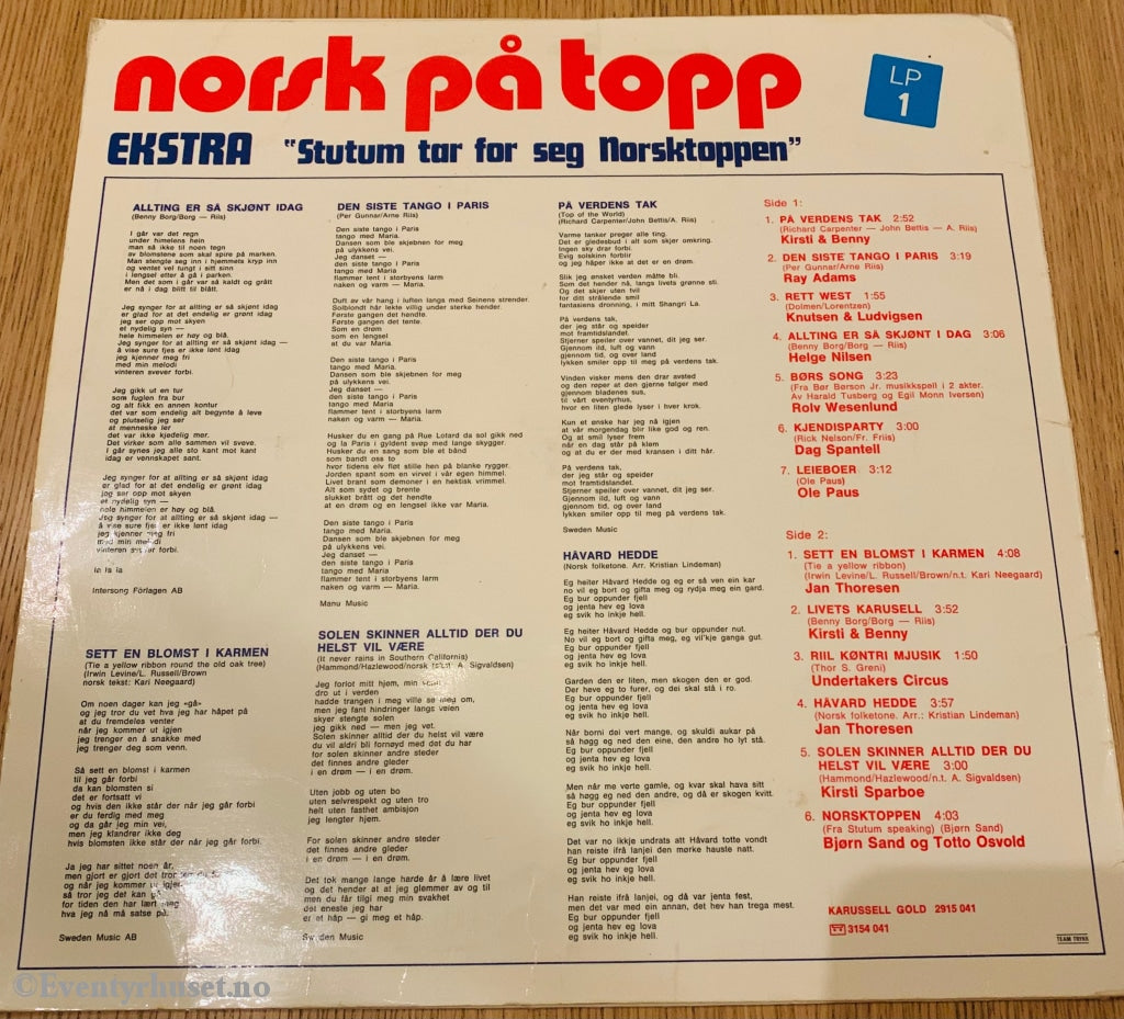 Norsk På Topp 2. 1973. Lp. Lp Plate