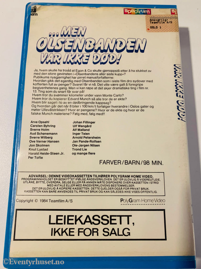 Olsenbanden Nr. 13. Var Ikke Død. 1984. Vhs Big Box. Box