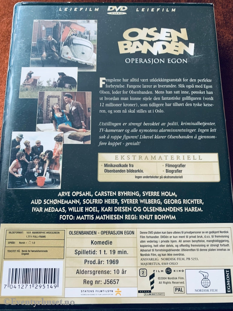Olsenbanden. Vol. 01. Operasjon Egon. 1969. Dvd Leiefilm.