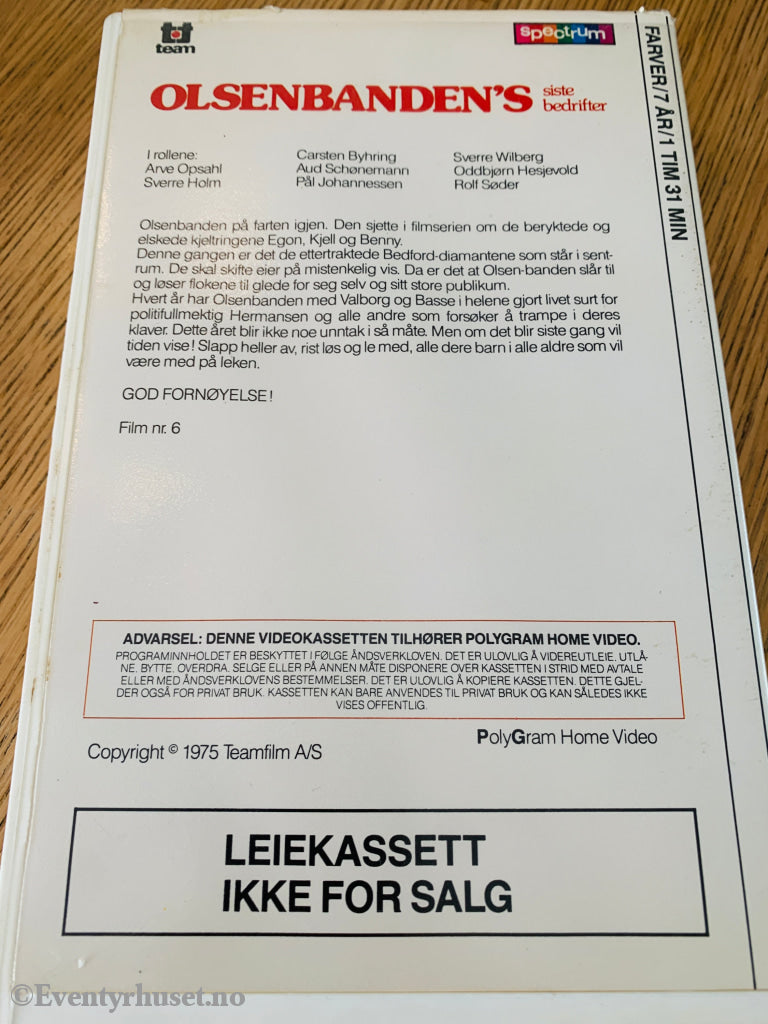 Olsenbanden’s siste bedrifter. 1975. VHS Big Box. VHS Big Box