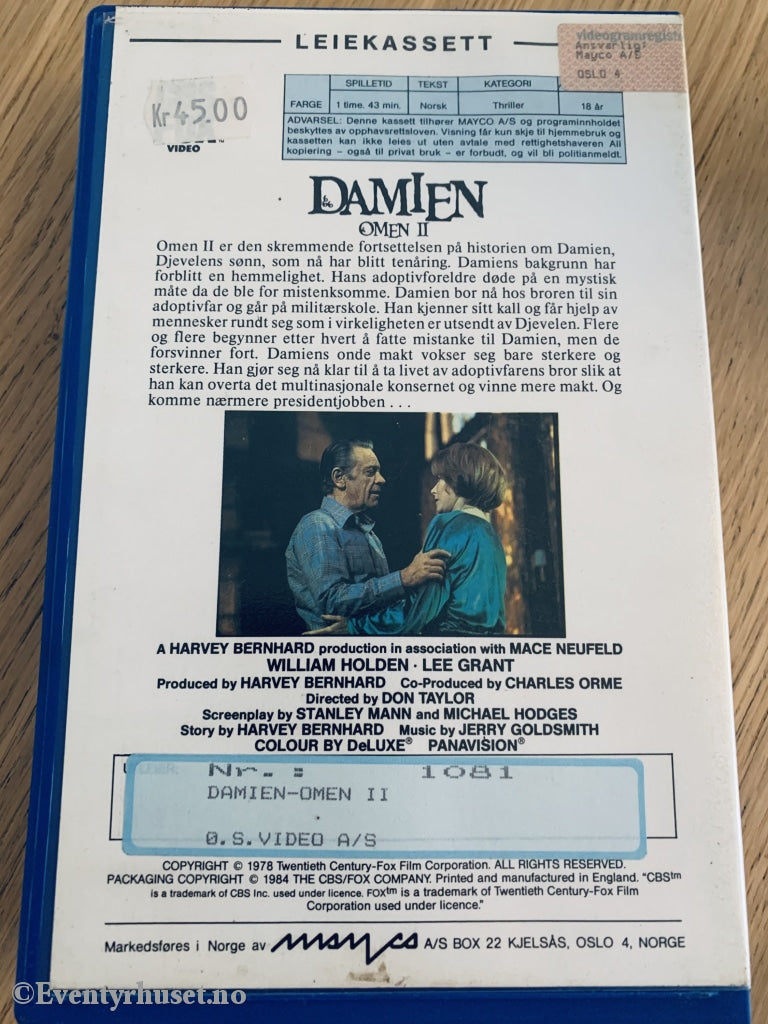 Omen Ii - Damien. 1978. Vhs Big Box.