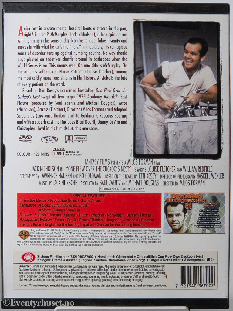 One Flew Over the Cuckoo’s Nest (1975). DVD. Snapcase.