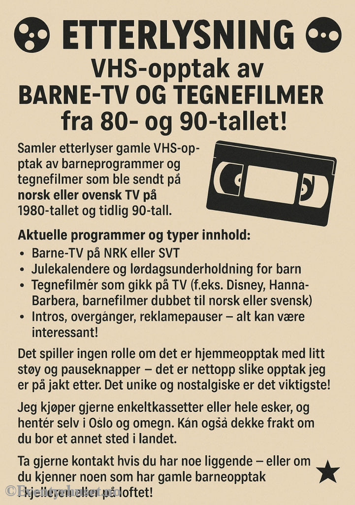 Ønskes kjøpt: VHS-opptak av barne-TV og tegnefilmer fra 80- og 90-tallet! 🎞📼🌟 Kjøpeannonse