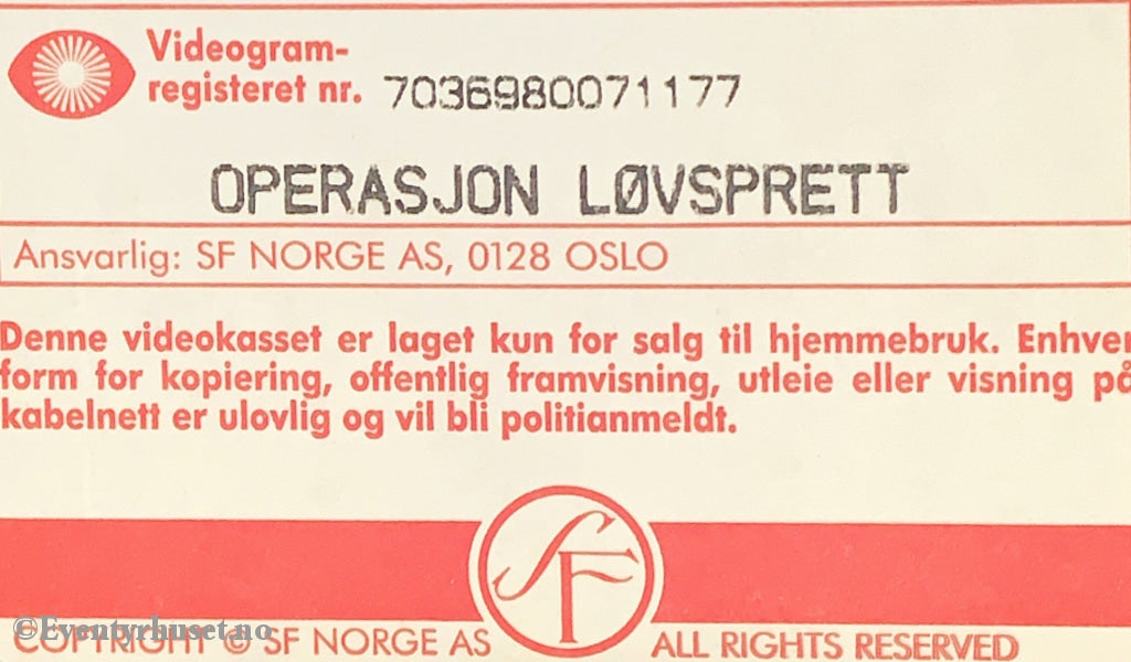 Operasjon Løvsprett (Norske Klassikere). 1962. Vhs. Vhs