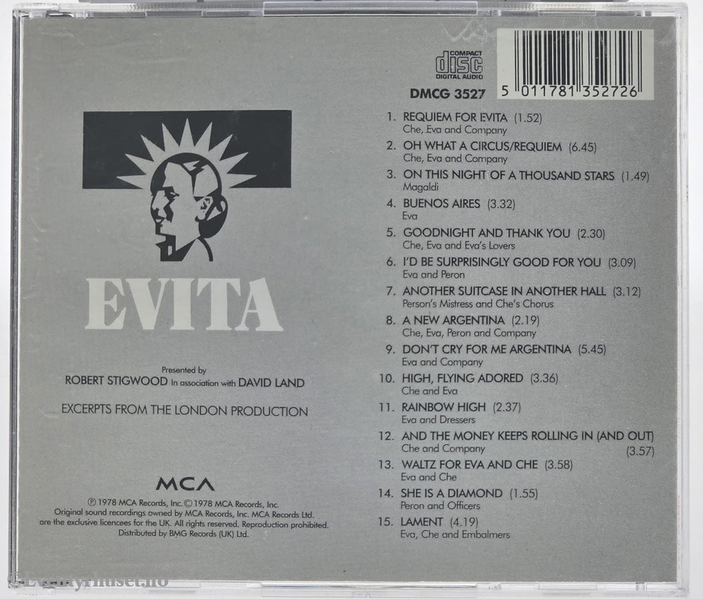Original London Cast. 1978. Evita (Original London Cast Recording). CD.