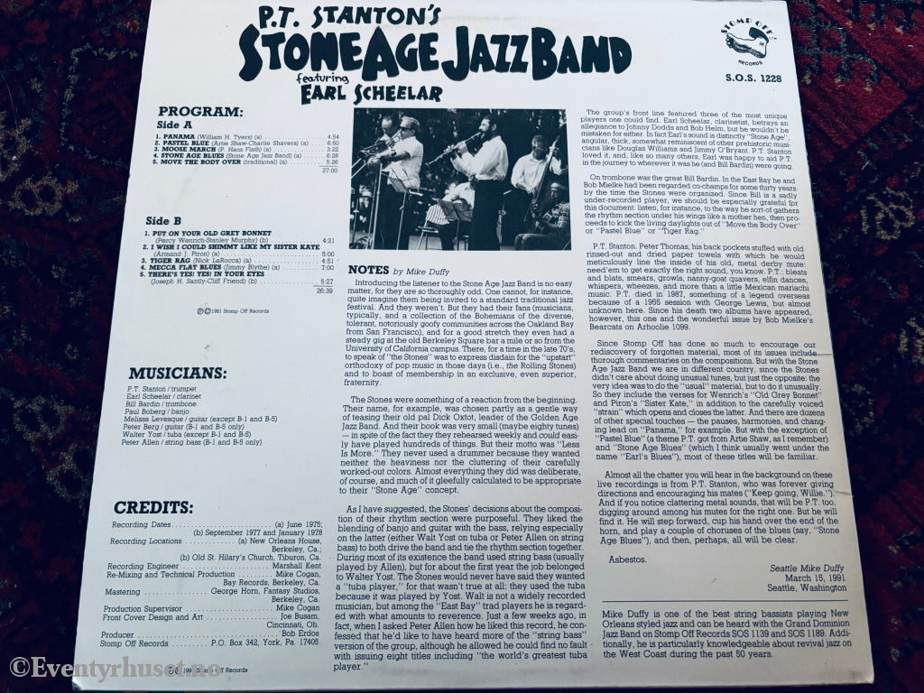 P.T. Stanton's Stone Age Jazz Band - Featuring Earl Scheelar. LP.