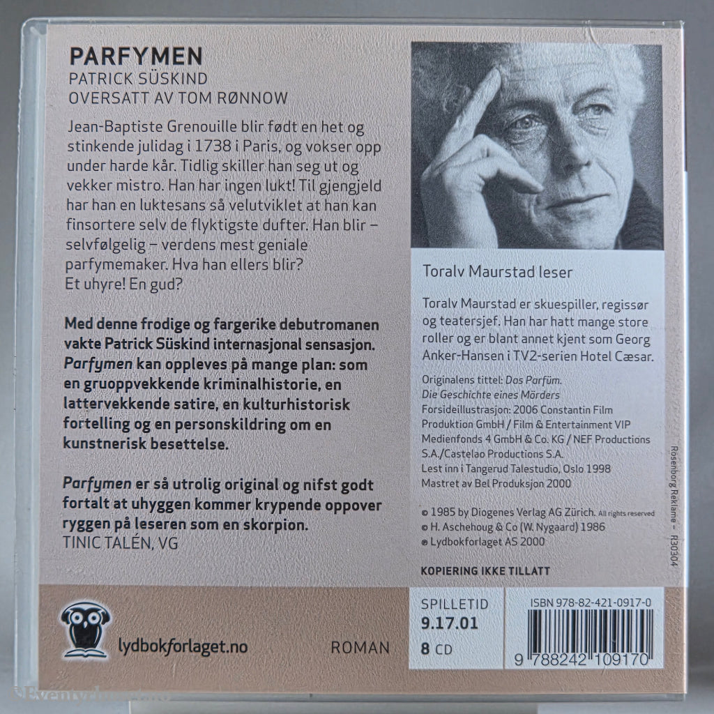 Patrick Süskind 1985 Parfymen – Historien om en morder. Lydbok på CD.