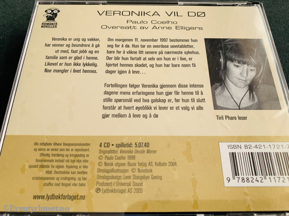 Paulo Coelho. 1998/05. Veronika Vil Dø. Lydbok På 4 Cd.