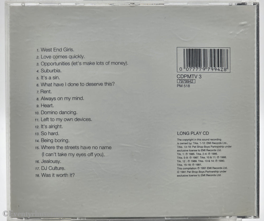 Pet Shop Boys. 1991. Discography: The Complete Singles Collection. CD.