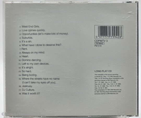 Pet Shop Boys. 1991. Discography: The Complete Singles Collection. CD.