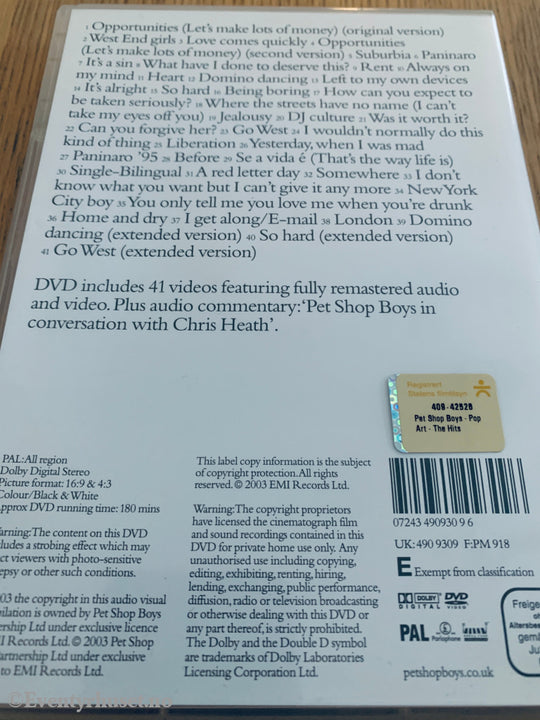 Pet Shop Boys: PopArt - The Videos (2003) . DVD