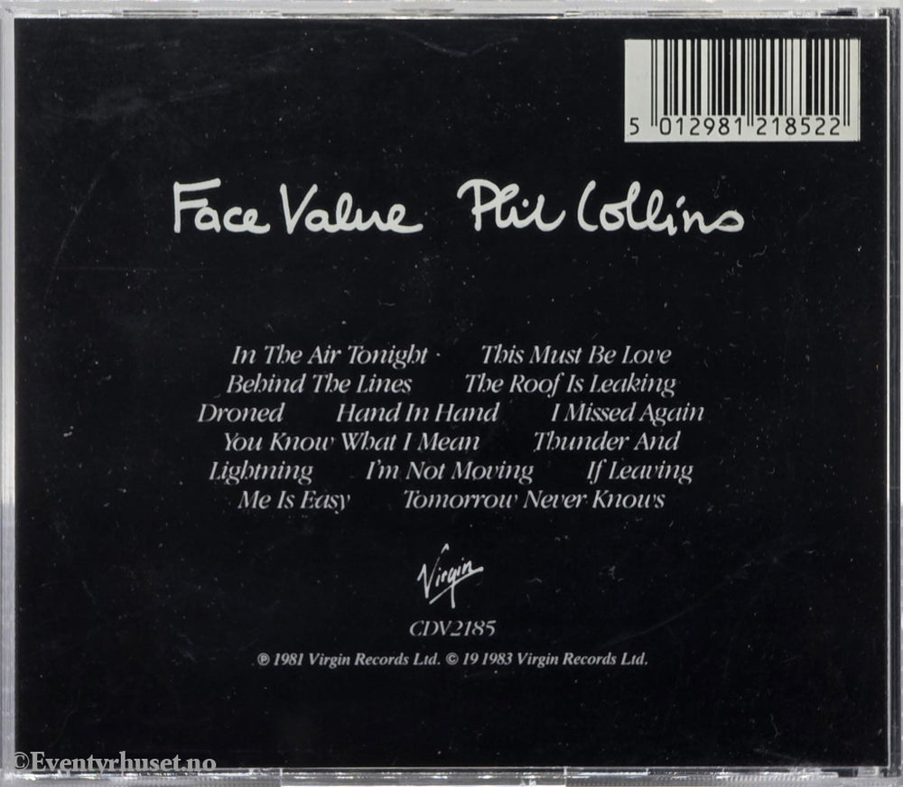 Phil Collins. Face Value. 1981. Musikk-CD.