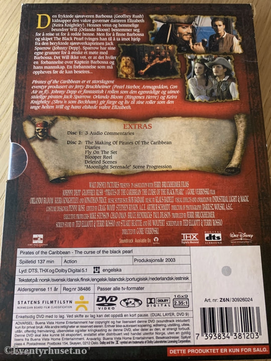 Pirates Of The Caribbean: The Curse Black Pearl. Disney Dvd Slipcase.