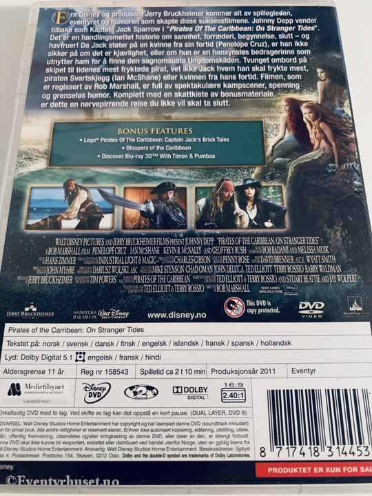 Pirates Of The Caribbean: Om Stranger Tides. Disney Dvd. Dvd