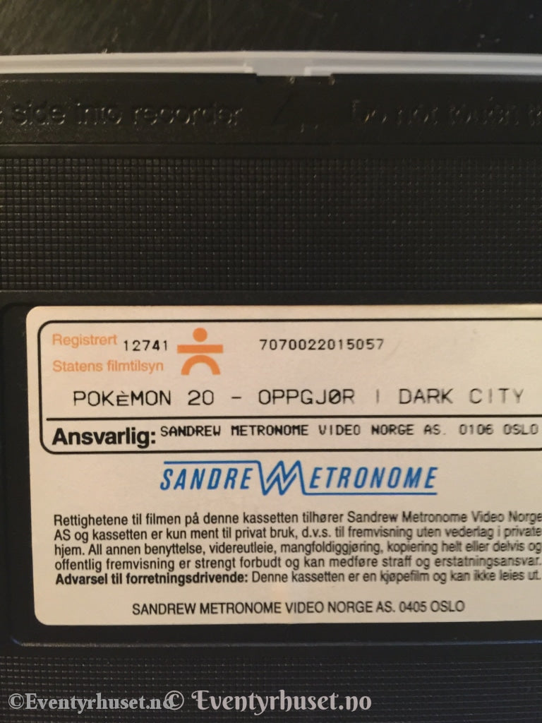 Pokémon 20. Oppgjør I Dark City. Vhs. Vhs