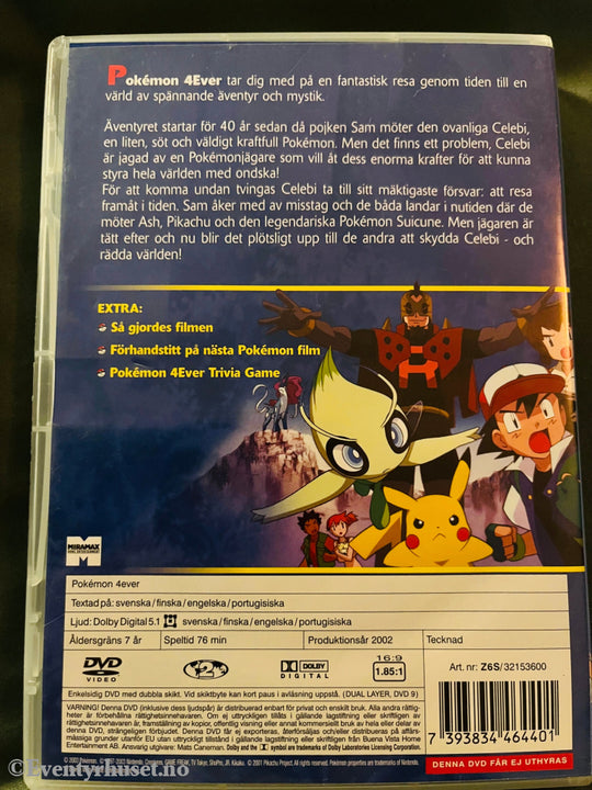 Pokémon 4Ever. 2002. Dvd. Svensk Tekst. Dvd