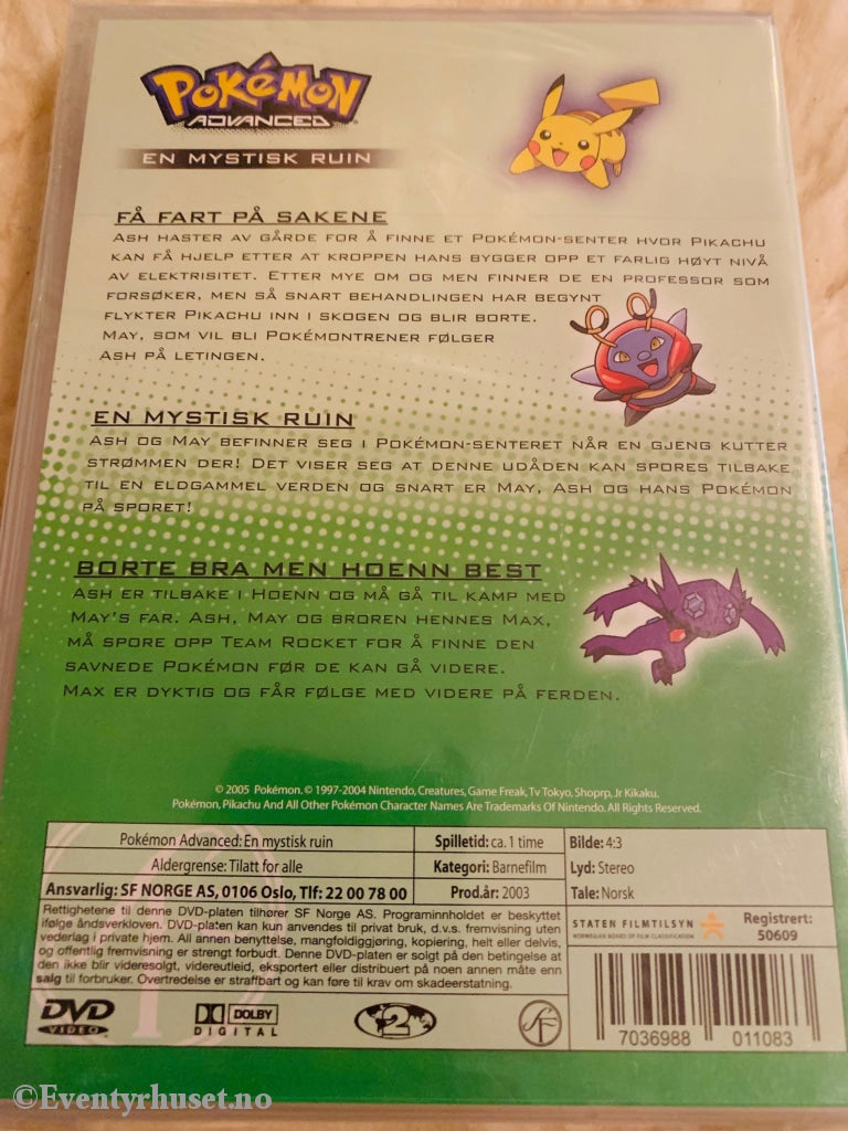 Pokémon Advanced - En Mystisk Ruin. 2003. Dvd. Ny I Plast! Dvd