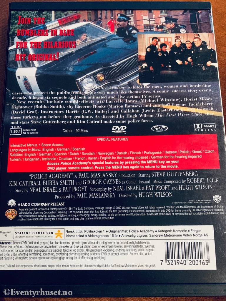 Police Academy (Politiskolen). 1984. Dvd Snapcase.