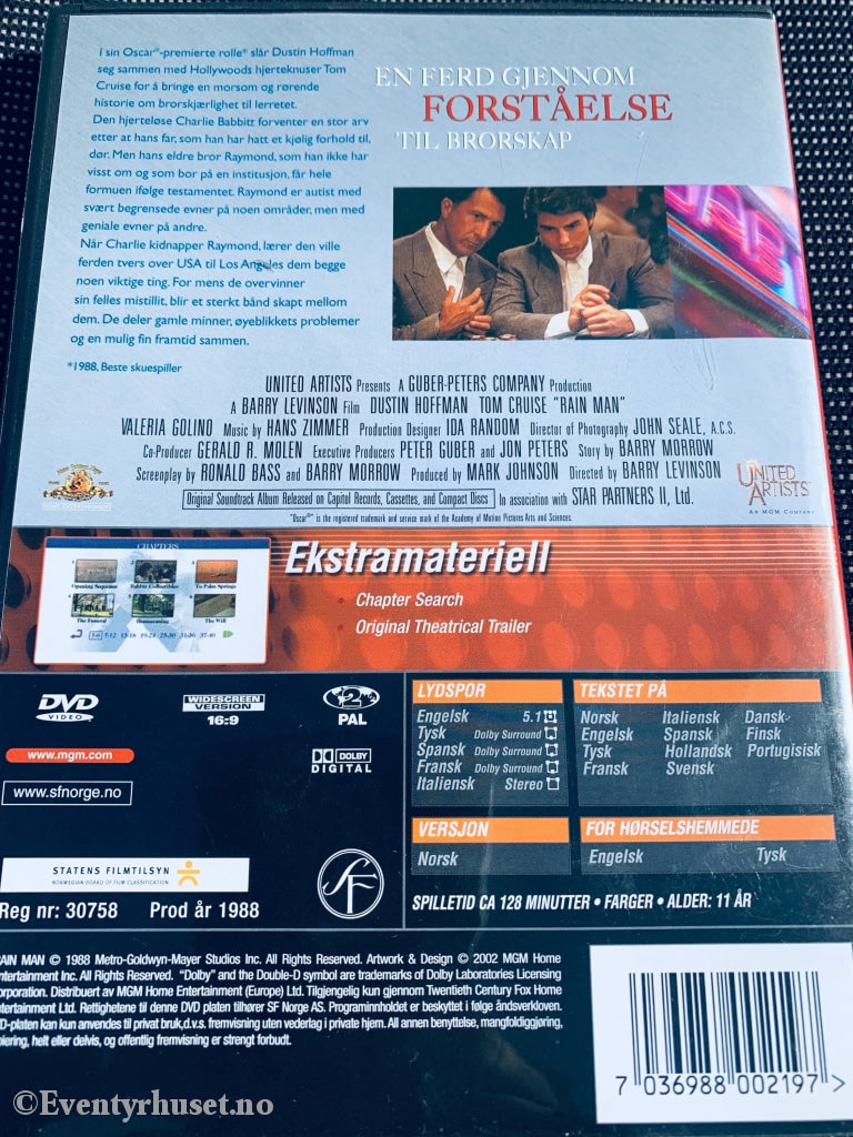 Rain Man. 1988. Dvd Snapcase.