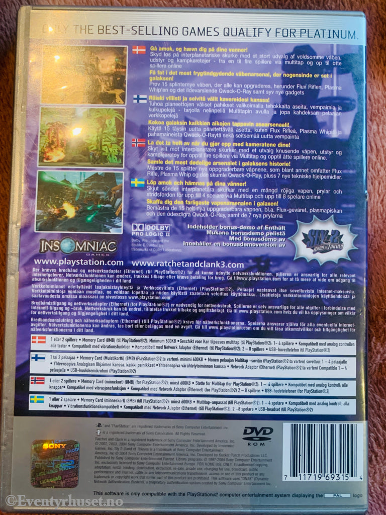 Ratchet & Clank 3 (Platinum) . PS2. NB: disk har riper!