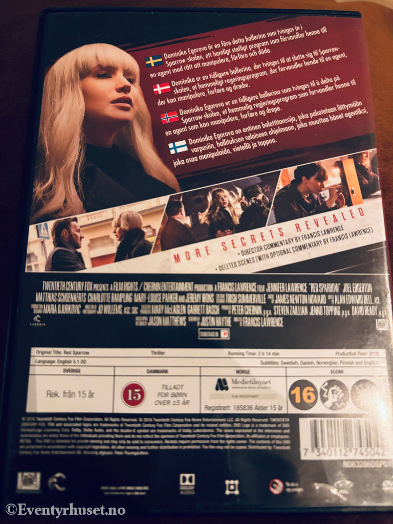 Red Sparrow. DVD.