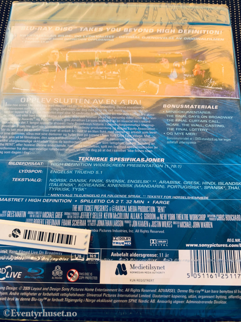 Rent - Filmed Live on Broadway. Blu-ray. Ny i plast!