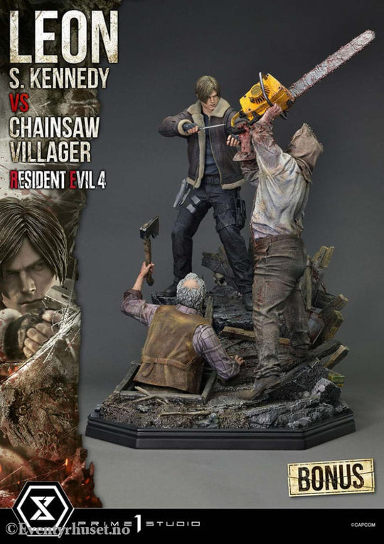 Resident Evil 4 Ultimate Premium Masterline Series Statue 1/4 Leon S. Kennedy vs. Chainsaw Villager Bonus Ver. 76 cm