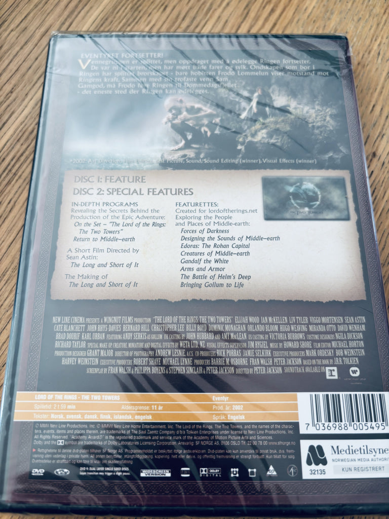 Ringenes Herre: To Tårn. DVD. Ny i plast!