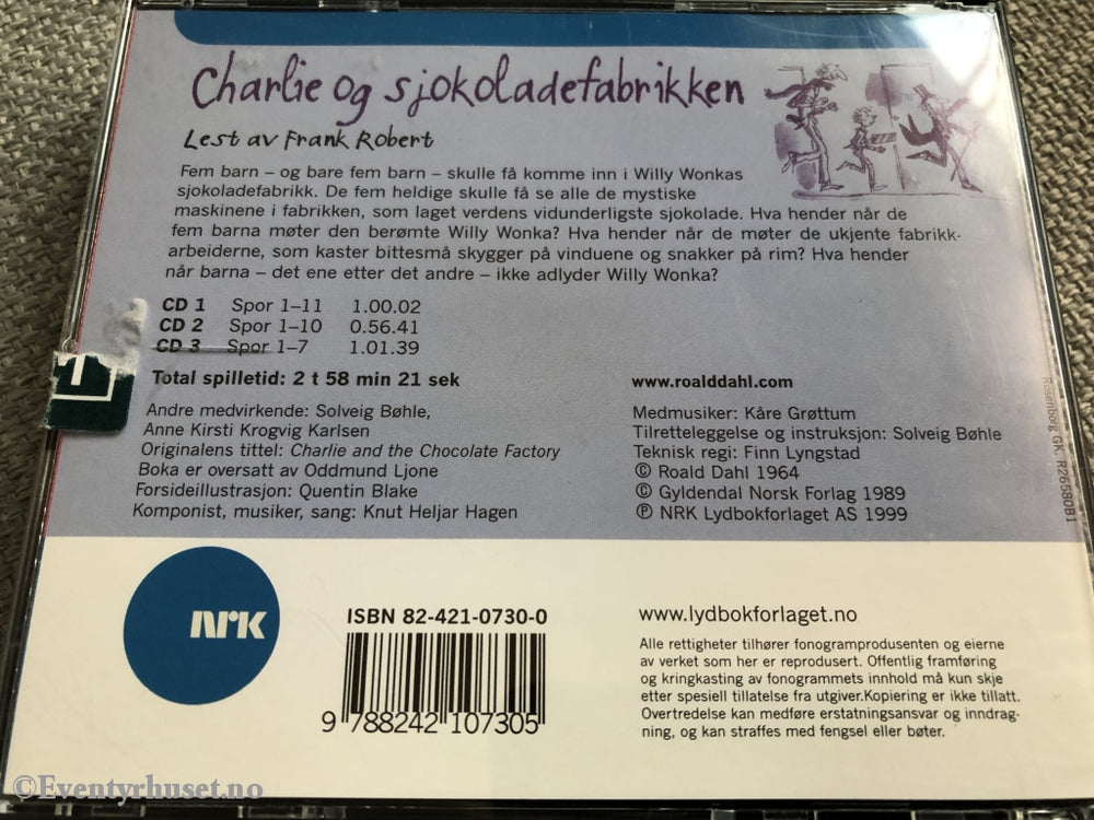 Roald Dahl. 1964/99. Charlie Og Sjokoladefabrikken. Lydbok På 3Xcd. Cd