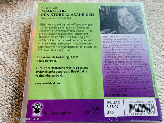 Roald Dahl. 1972. Charlie og den store glassheisen. Lydbok på CD.