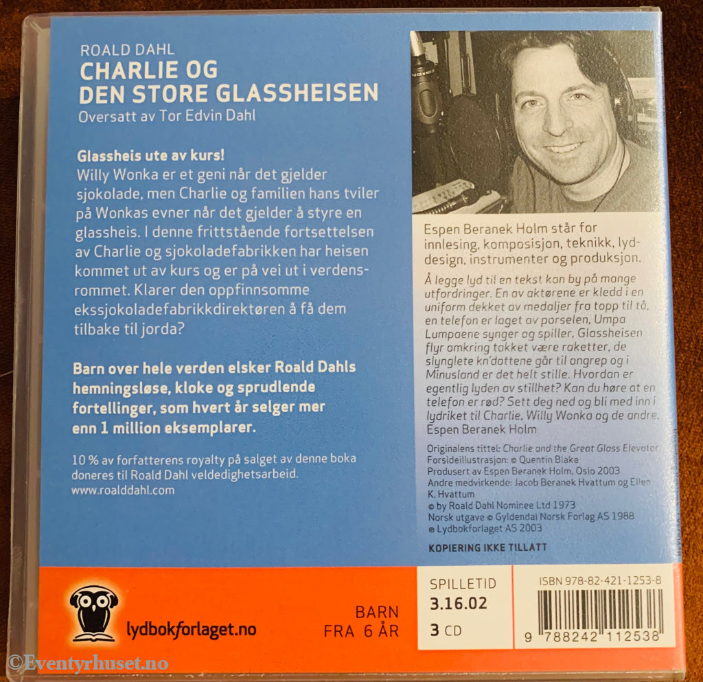 Roald Dahl. 1973/2003. Charlie Og Den Store Glassheisen. Lydbok På 3 Cd.