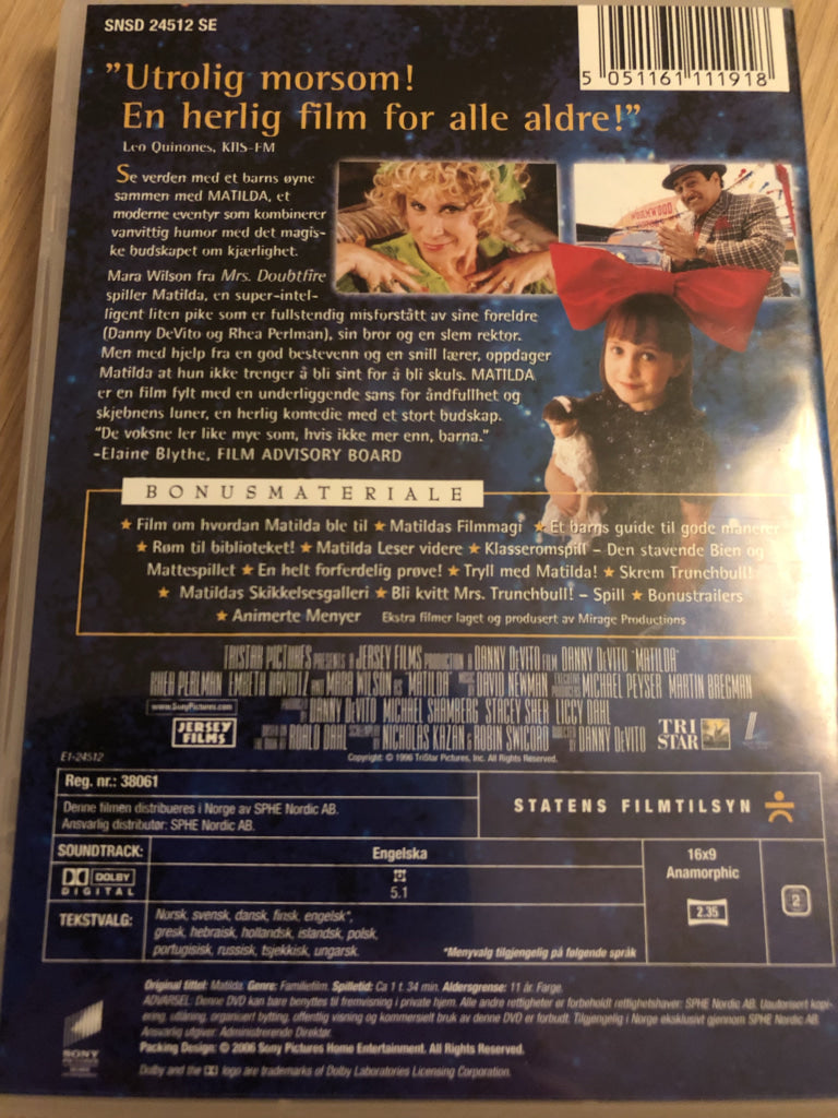 Roald Dahl. 2006. Matilda. Dvd. Dvd
