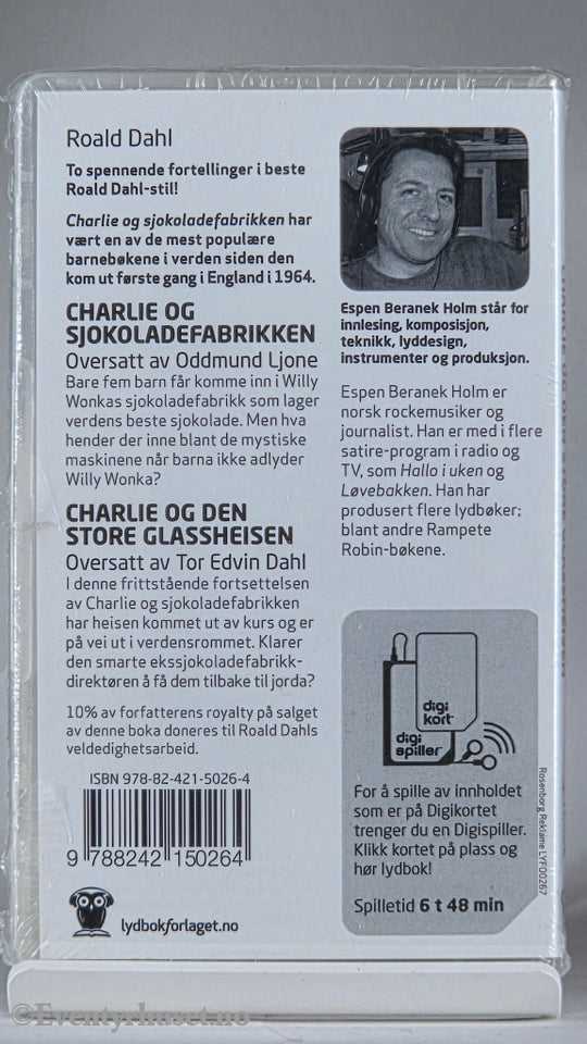 Roald Dahl (2007). Charlie og sjokoladefabrikken / Charlie og den store glassheisen. Lydbok på digikort. Ny i plast!