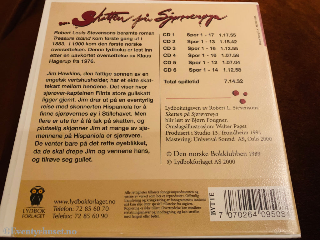 Robert Louis Stevenson. 1989/2000. Skatten På Sjørøverøya. Lydbok 6 Cd. Cd