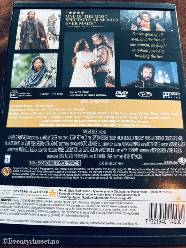 Robin Hood: Prince of Thieves (1991). DVD snap case.