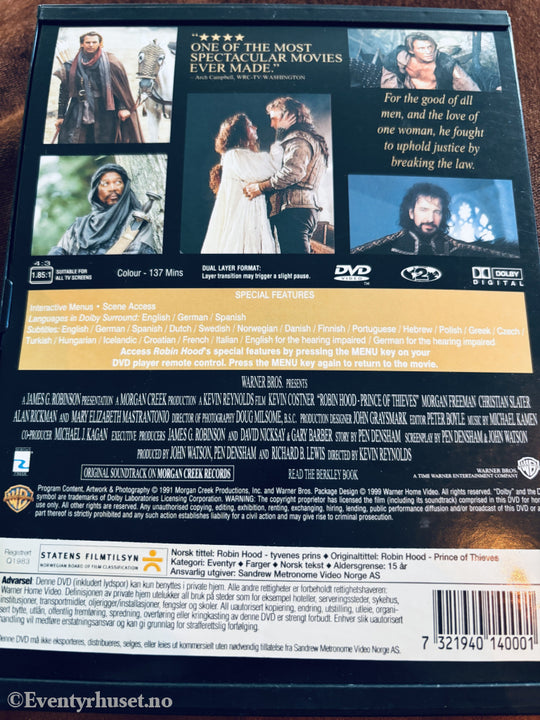 Robin Hood: Prince of Thieves (1991). DVD snap case.