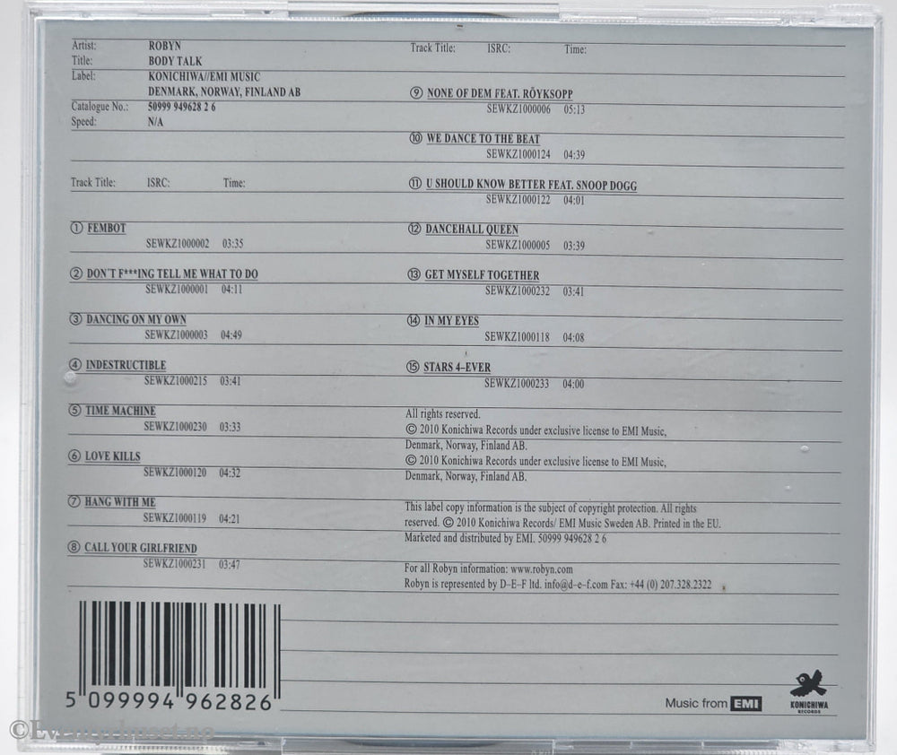 Robyn. 2010. Body Talk. CD.