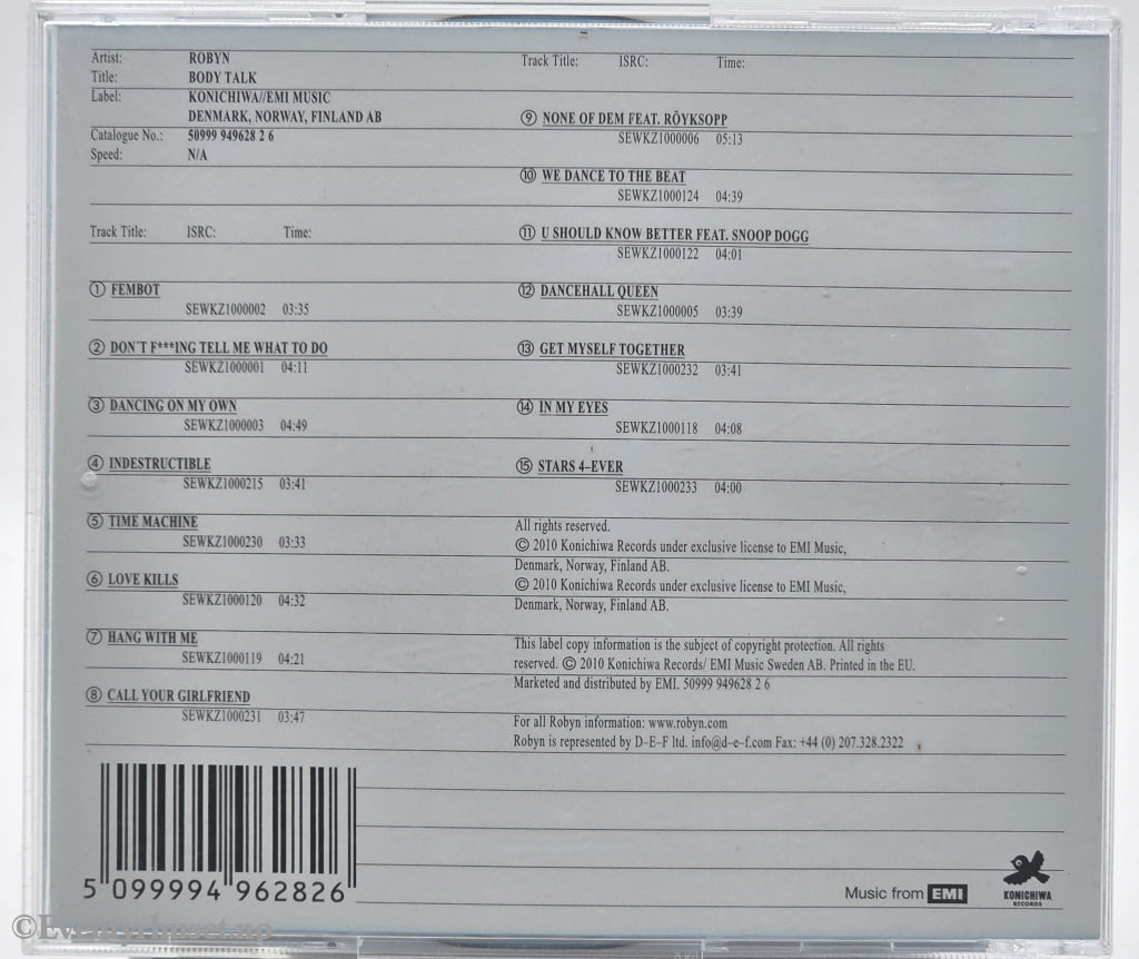 Robyn. 2010. Body Talk. CD.