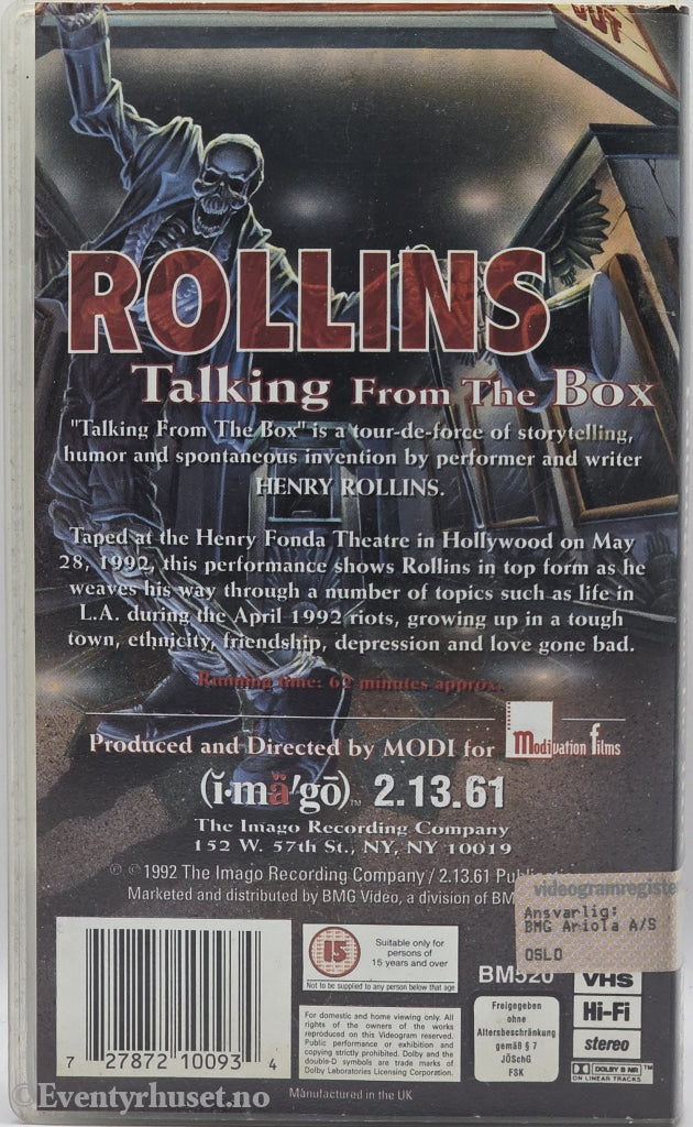 Rollins: Talking From The Box (1992). VHS.
