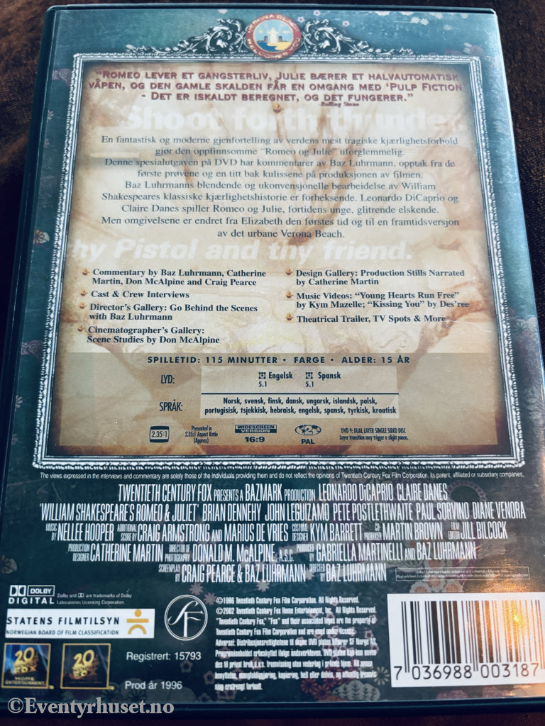Romeo + Juliet (1996). DVD.