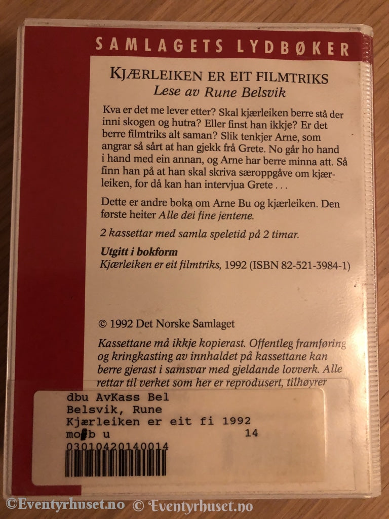 Rune Belsvik. 1992. Kjærleiken Er Eit Filmtriks. Kassettbok. 2 X Kassett. Kassettbok