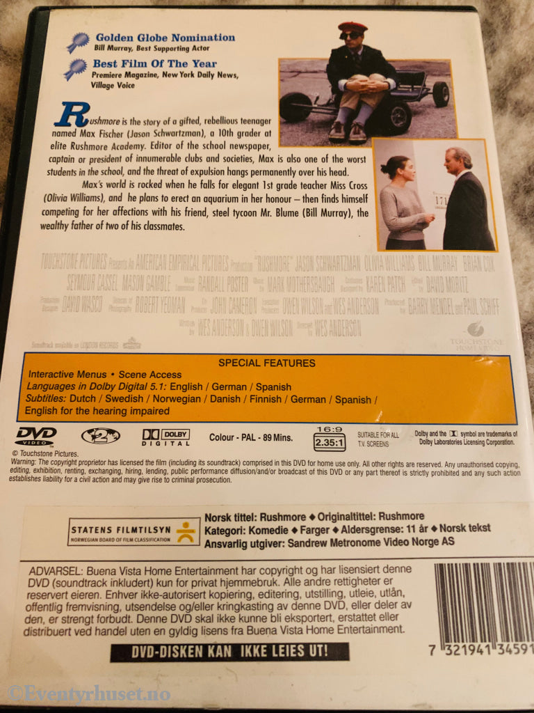 Rushmore. 1998. Dvd. Dvd