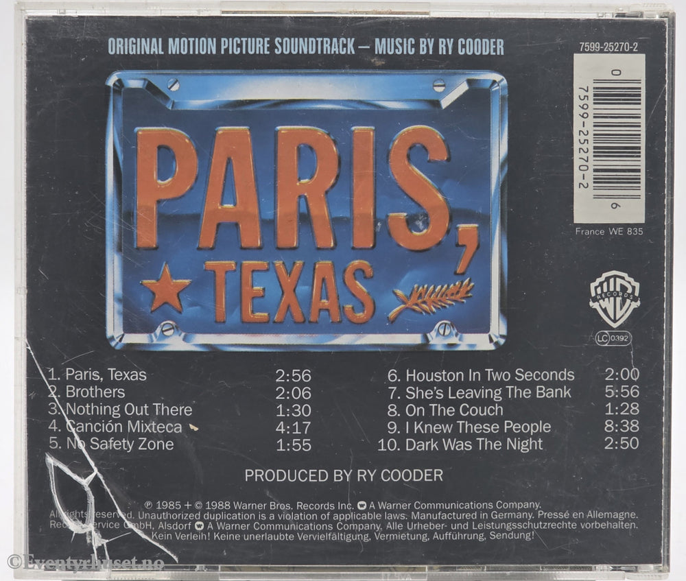 Ry Cooder. 1984. Paris, Texas – Original Motion Picture Soundtrack. CD.